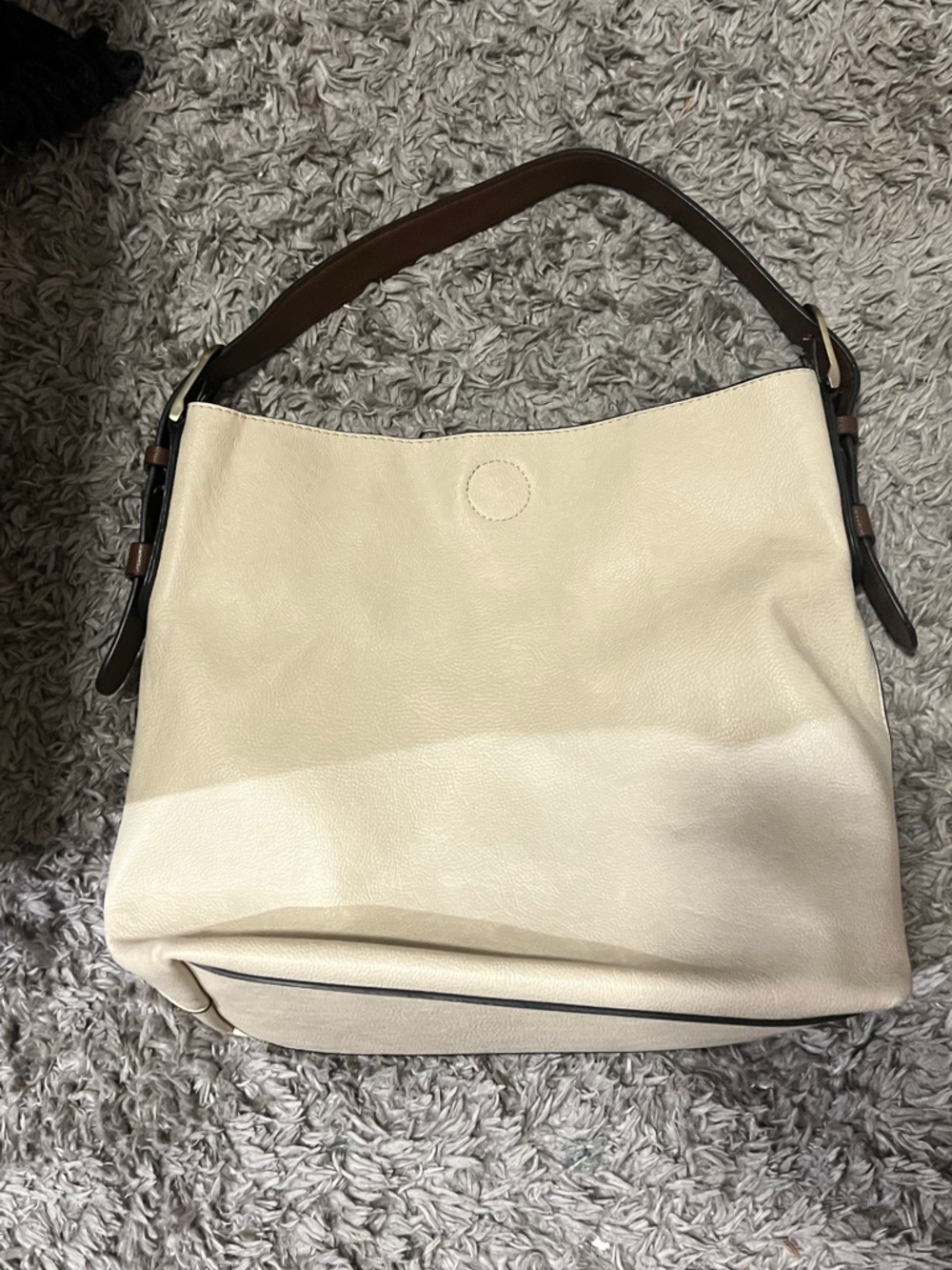 Cream Hobo Shoulder Bag with Brown Strap